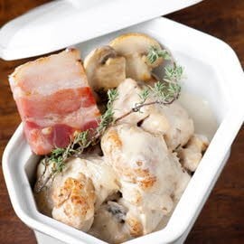 Blanquette de ris de veau, aux champignons et lard gras