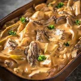 Boeuf stroganoff met Wodka	