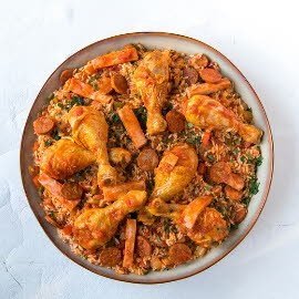 Chef Traiteur - Creoolse jambalaya met kip, chorizo en ham