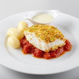 Kabeljauwfilet met tomatencompote en Noilly Pratt saus
