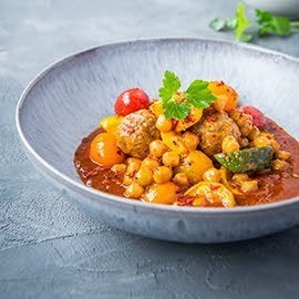 Less meatballs met vinaigrette van tomaat