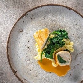 Paupiette de plie au tourteau et aux épinards