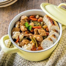 Potée de colliers de veau, boudin et bière blonde