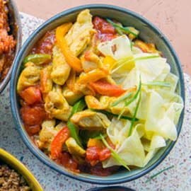 Poulet tropical avec carpaccio d'ananas et sauce tomate piquante