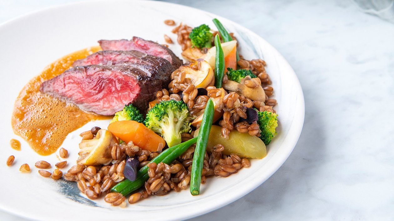 Spelt Roti Risotto van spelt met steak en jus de rôti - Recept