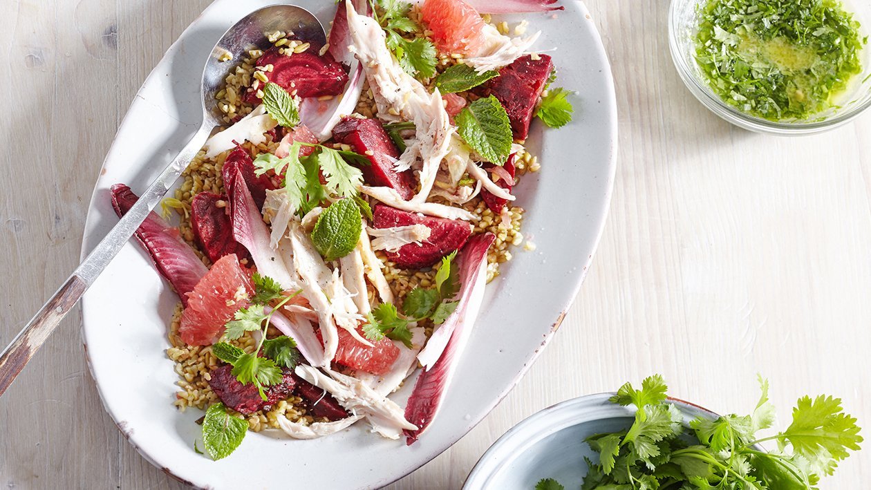 Salade de freekeh, betterave rouge et pamplemousse – - Recette