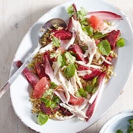 Salade de freekeh, betterave rouge et pamplemousse