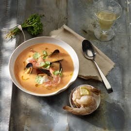 Vissoep met schaaldierengarnituur