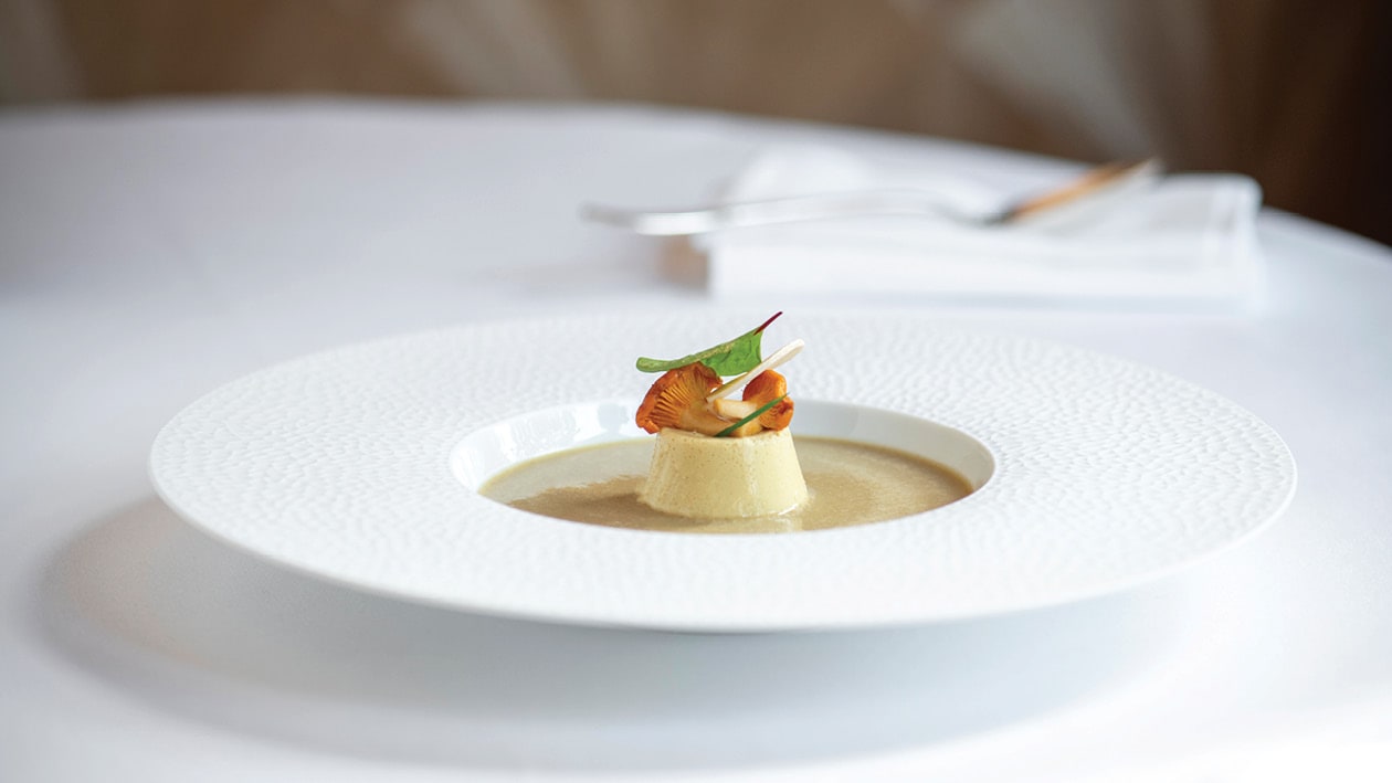 Flan de foie gras d'oie dans un velouté de champignons – - Recette