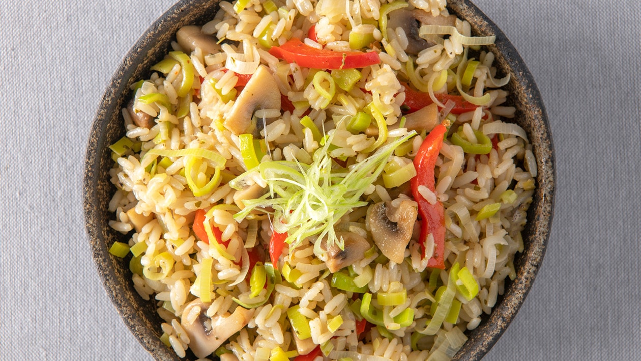 Rijst met prei, paprika en champignons – - Recept 