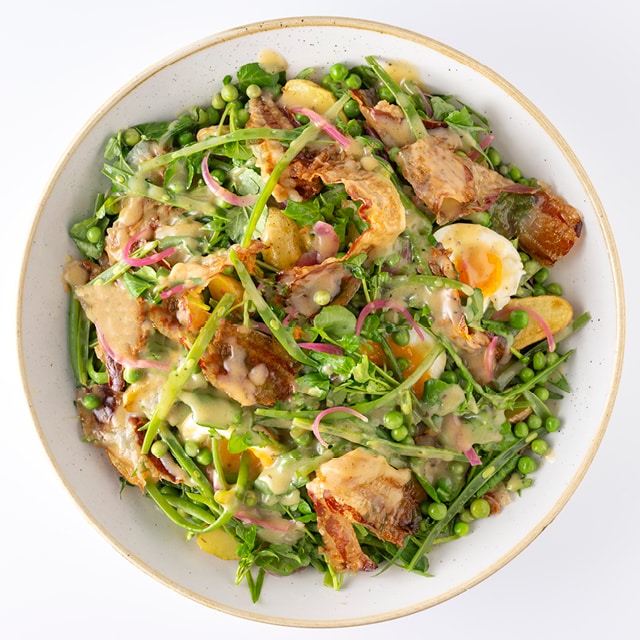 Salade liégeoise aux grenailles et au lard