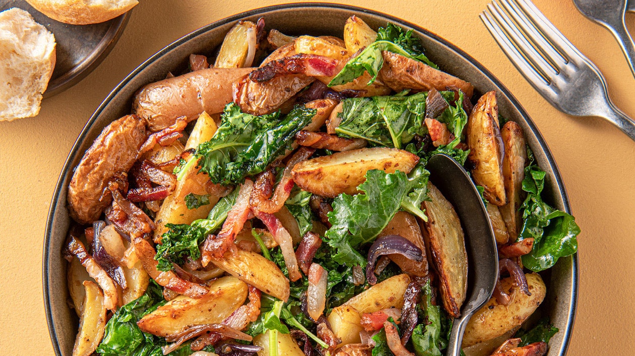 Gebakken krieltjes met pancetta en boerenkool – - Recept 