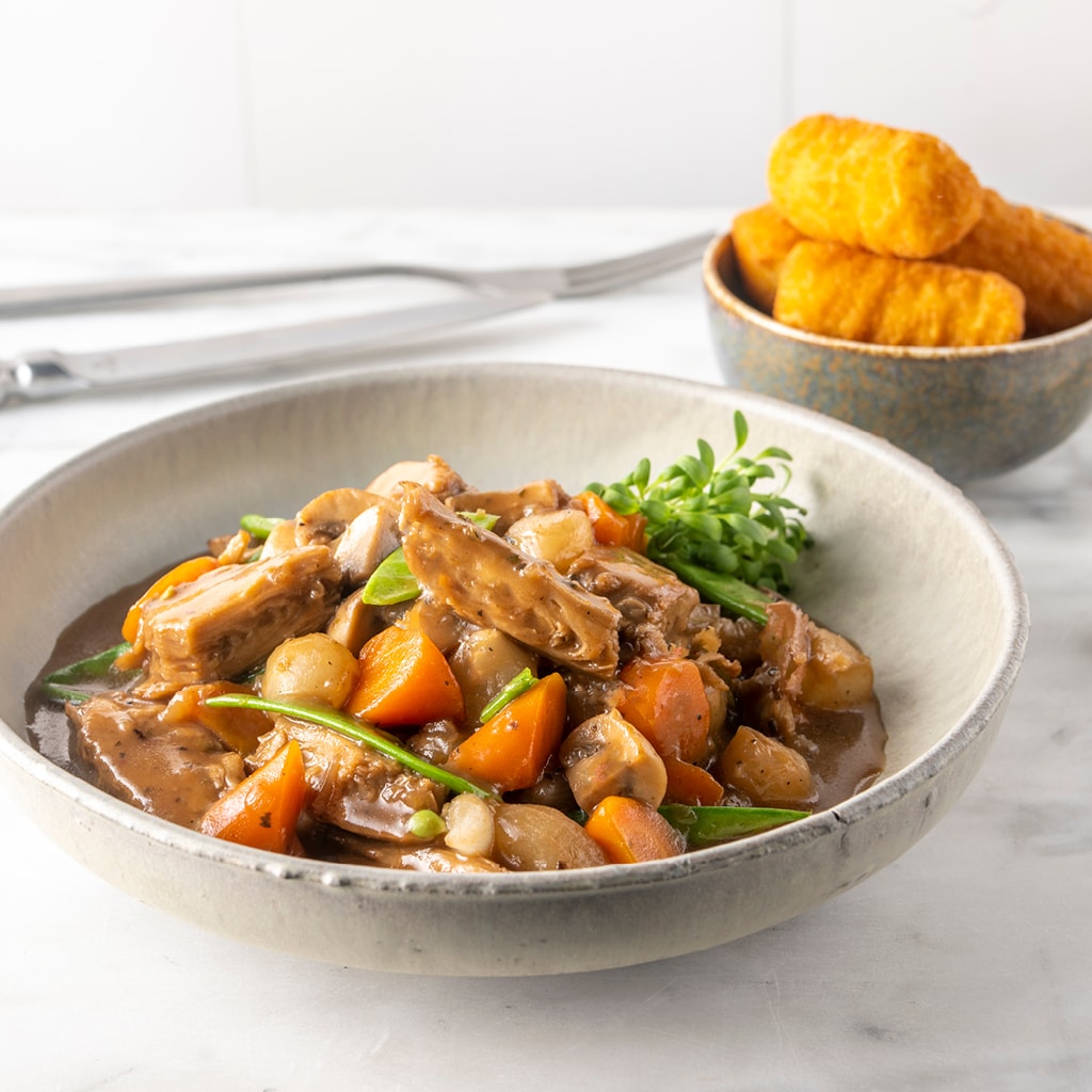 Potteke van The Vegetarian Butcher™ NoChicken Chunks met Leuvense pils