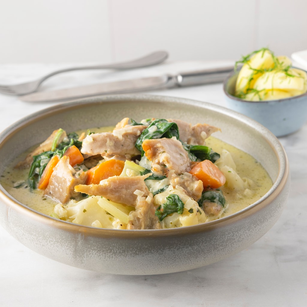 Vegan stoof van The Vegetarian Butcher™ NoChicken Chunks met Elixir d’Anvers