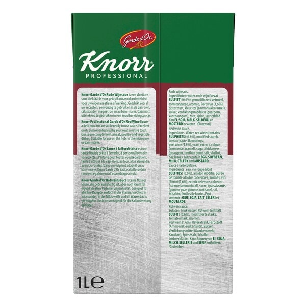 Knorr Professional Garde d'Or Rode wijnsaus Vloeibaar 1 L - 